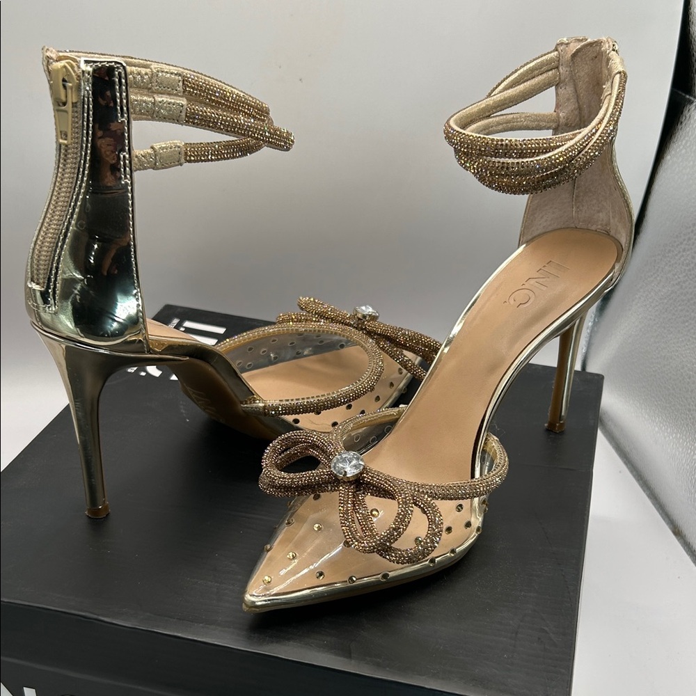 INC International Concepts Gold and Brown Embellished Heels - Picture 6 of 7